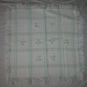 Vintage Baby Blanket Jacobsons Made in Italy Acrylic Square Embroidered Flowers